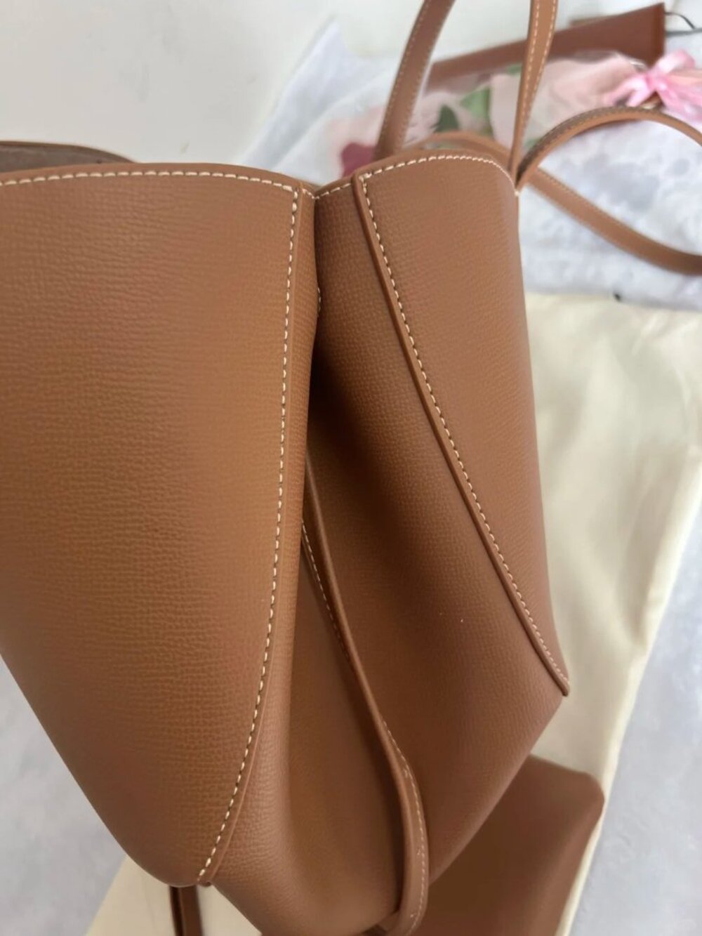Polène Paris Cyme Mini Tan Textured Leather Tote Bag - Picture 8 of 10